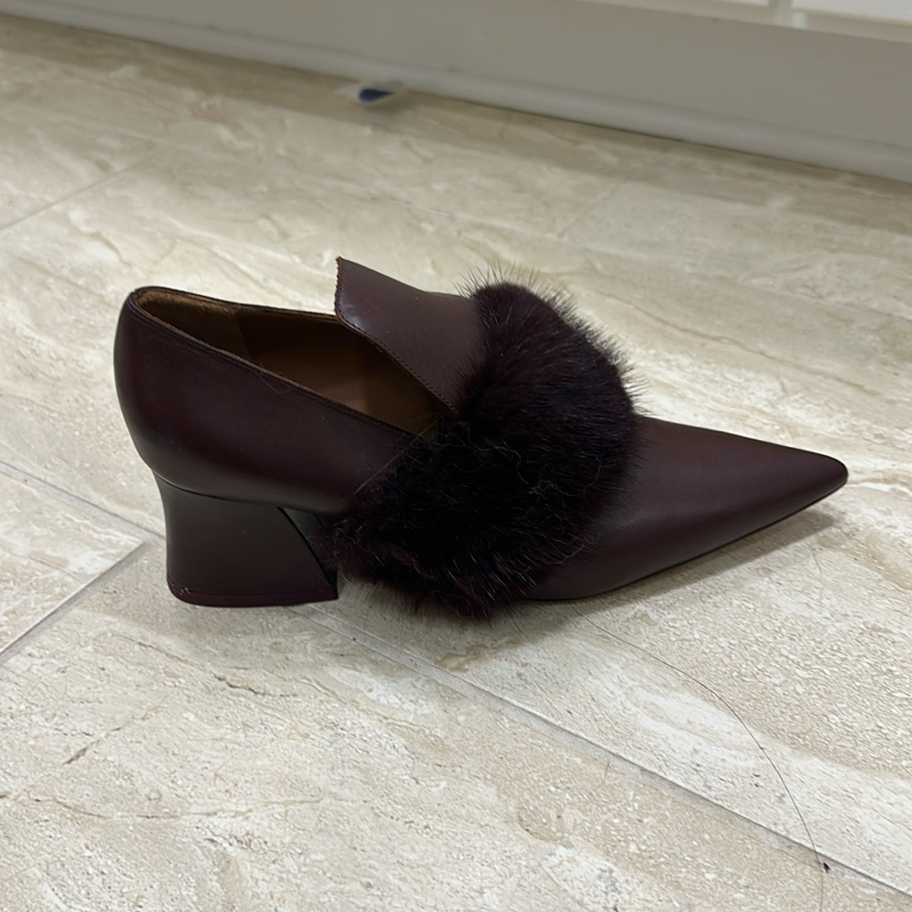 Givenchy Patricia Loafer Pump with Mink-Fur Trim, Burgundy